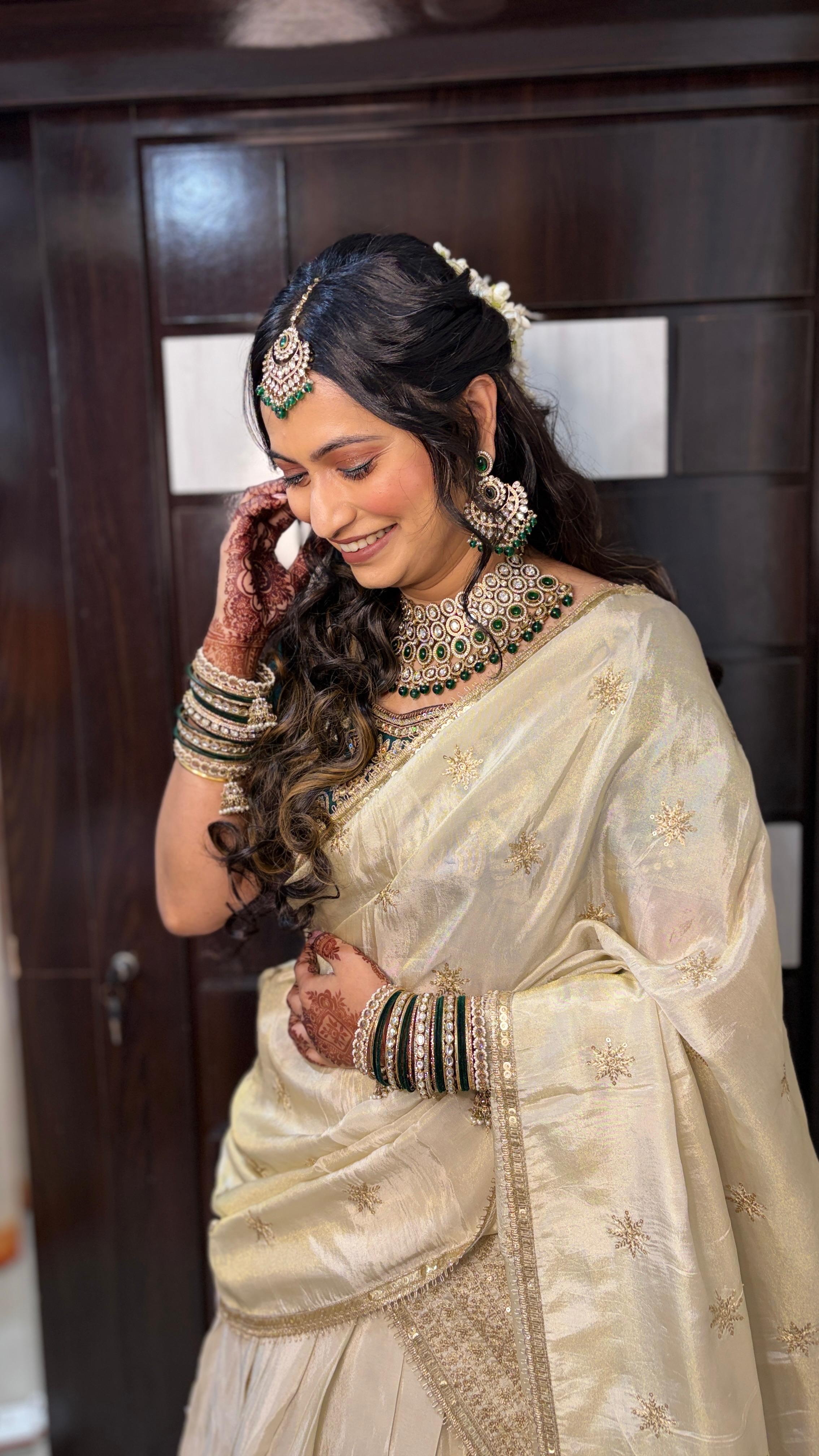 Sharon’s Ivory & Emerald Engagement Glow — Bridal Makeup by YourMua, Mumbai