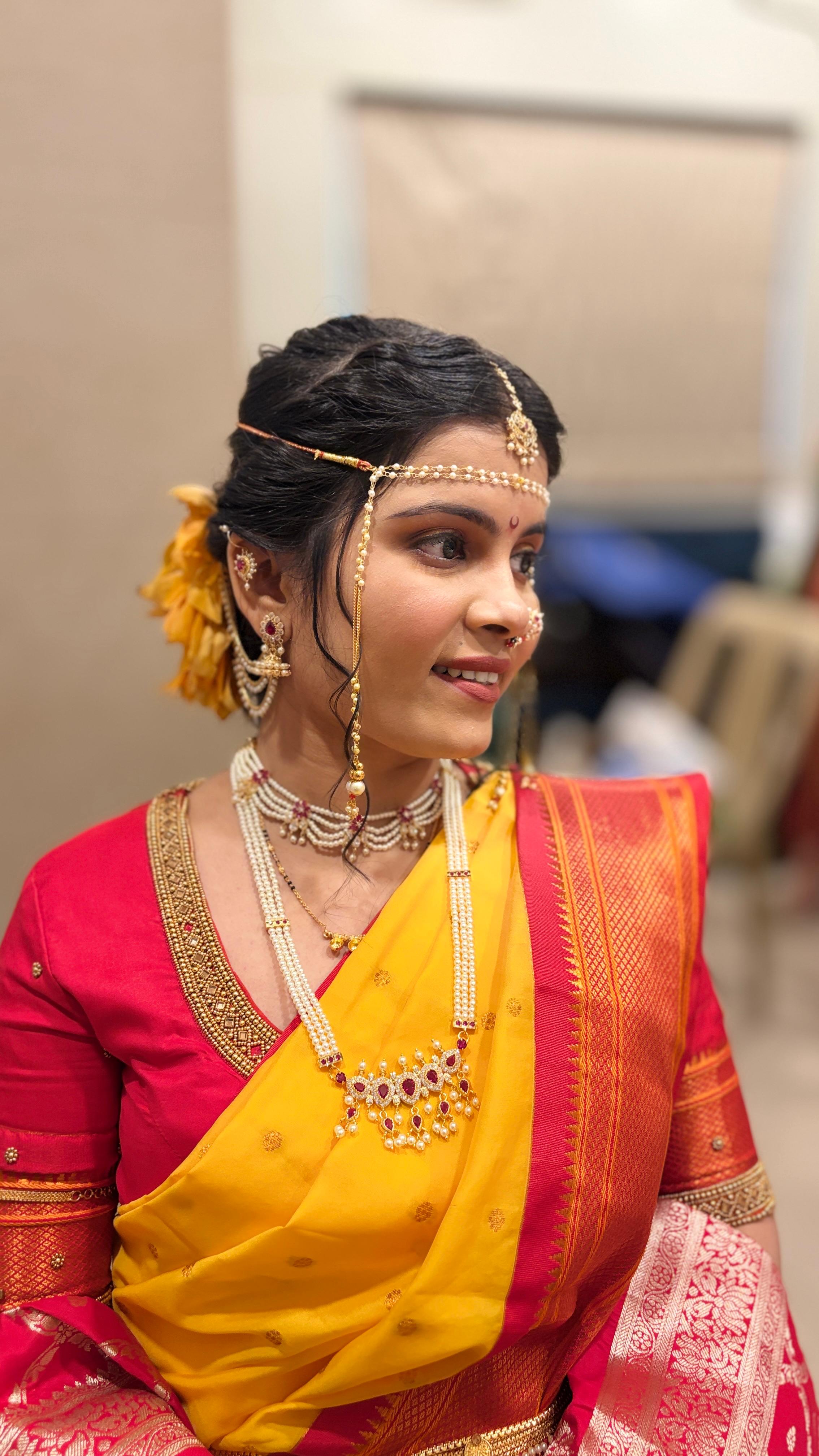 Shweta’s Golden Nauvari Glow  — Bridal Makeup Portfolio Mumbai by YourMua