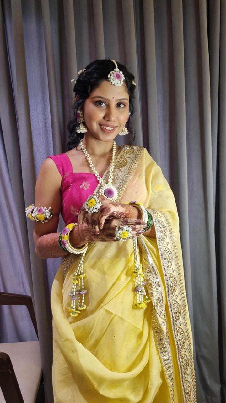 The Fresh Floral Haldi Glow  — Bridal Makeup Portfolio Mumbai by YourMua