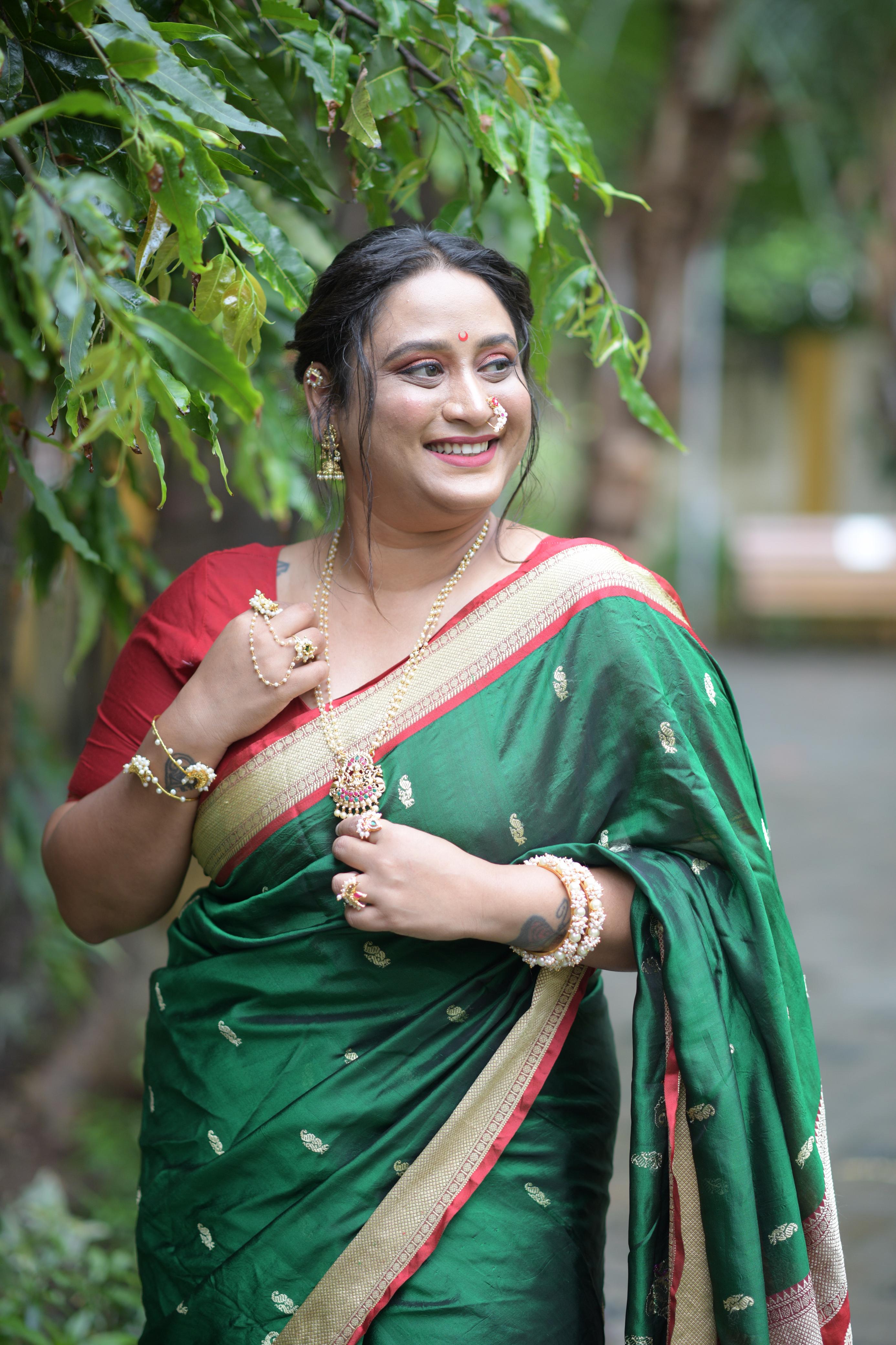 The Heritage Green Saree Look — Bridal Makeup by YourMua, Mumbai